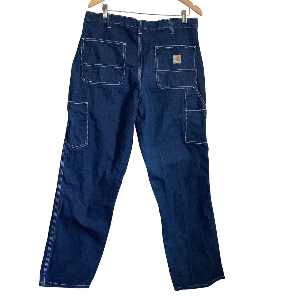 Carhartt FR Mens Flame Resistant Work Pants Navy Blue Carpenter Dungaree 34x32 - Picture 5 of 16